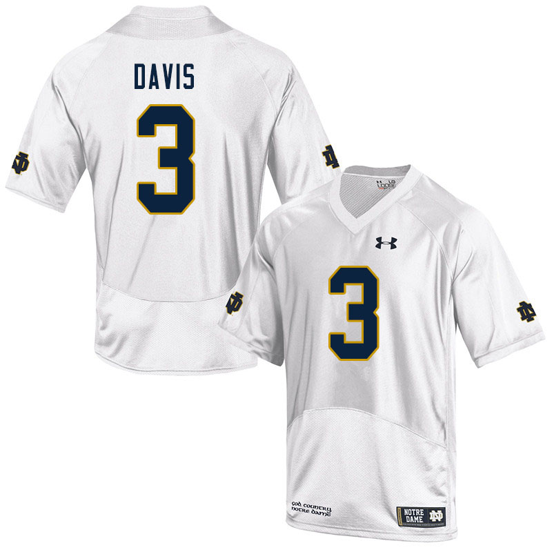 Men's NCAA Notre Dame Fighting Irish #3 Avery Davis Stitched College Under Armour Authentic White Football Jersey QF10C83TI